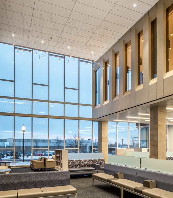 Unique lighting in the waiting area of the Creighton School of Dentistry