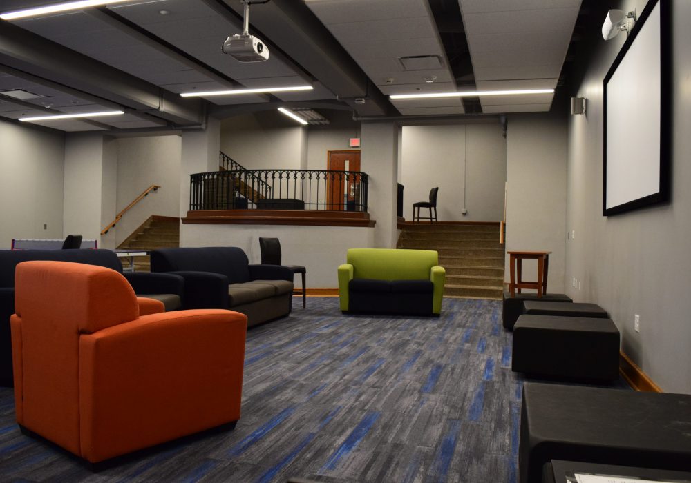 Interior shot of Peru State University's Delzell Hall's lounge area