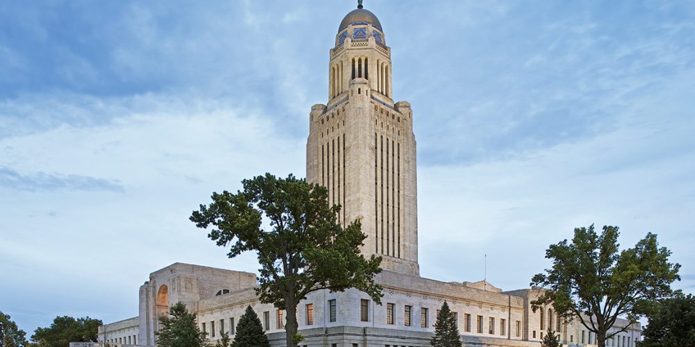 View of the exterior of the Nebraska State Capitol building