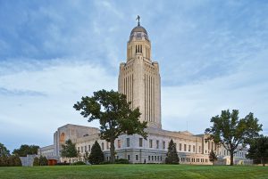 View of the exterior of the Nebraska State Capitol building