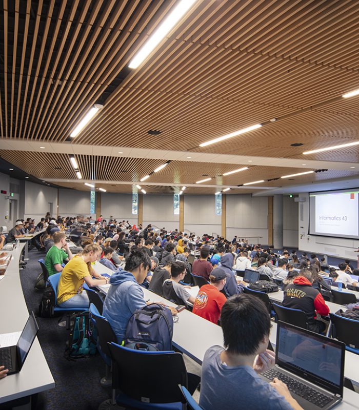 Inside a lecture hall at the UCI Anteater Learning Pavilion