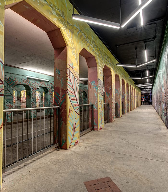 A view through one of the underpasses to Bricktown in OKC