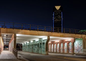 Far view from the underpasses to Bricktown in OKC