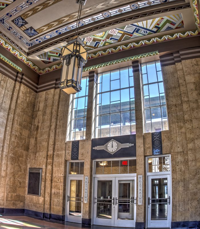 View inside the lobby at the Santa Fe Train Station in Oklahoma City, Oklahoma