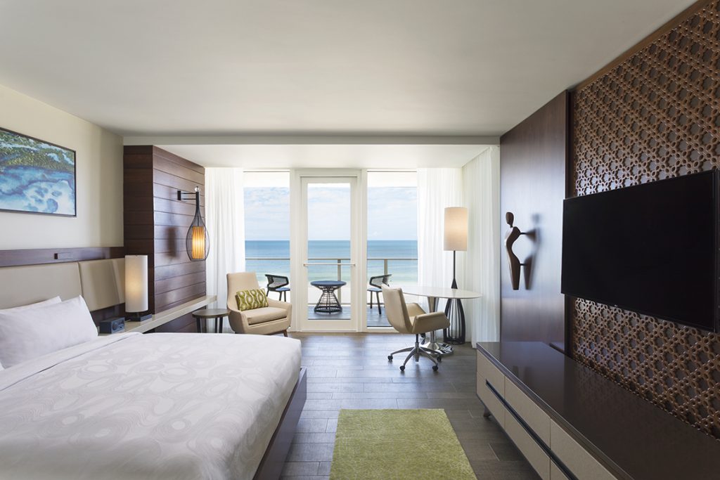 Interior view of Marco Island guest room facing the beach