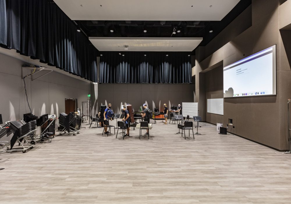 Students attend band class at the OSU Greenwood School of Music