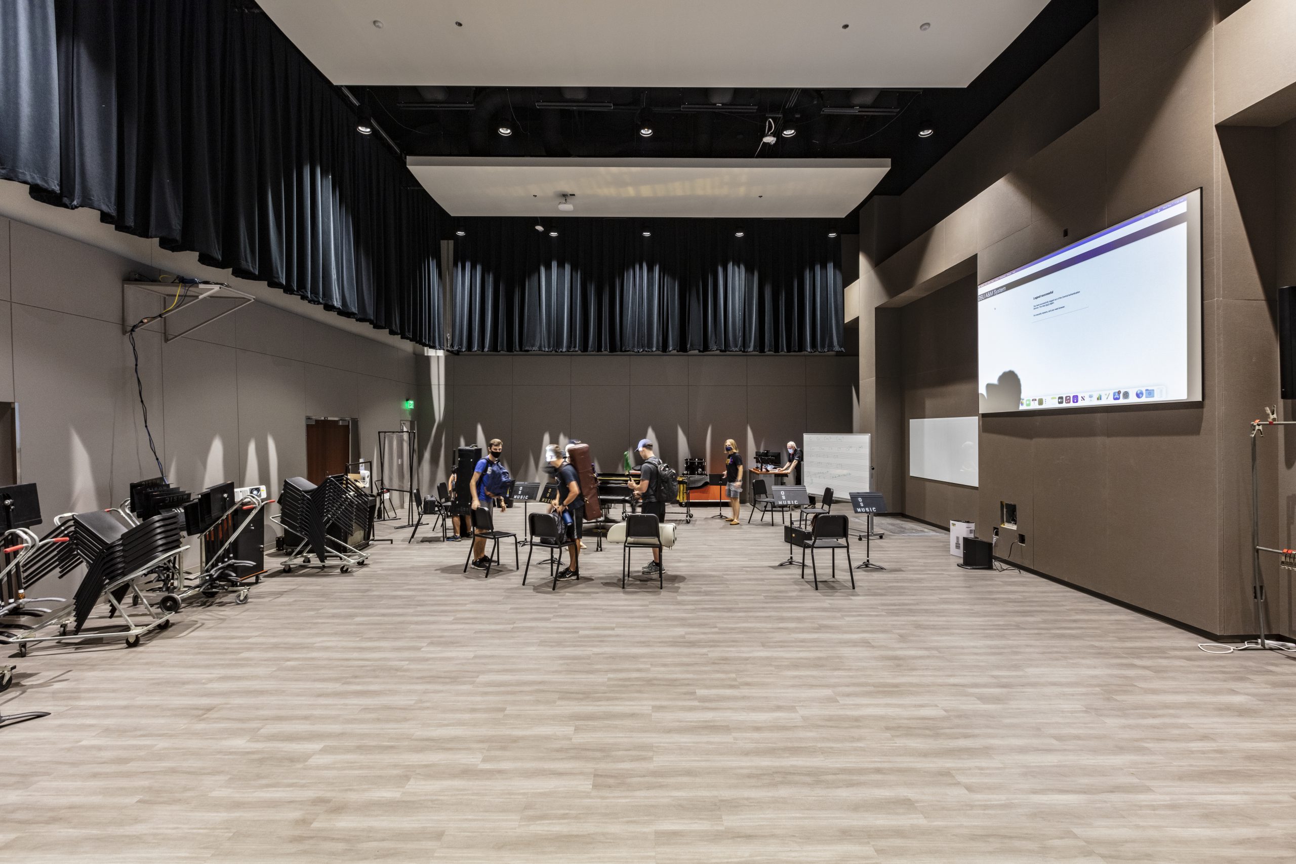 Students attend band class at the OSU Greenwood School of Music