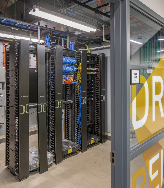 Interior image of Omaha Public Schools' Pine Elementary telecommunications room