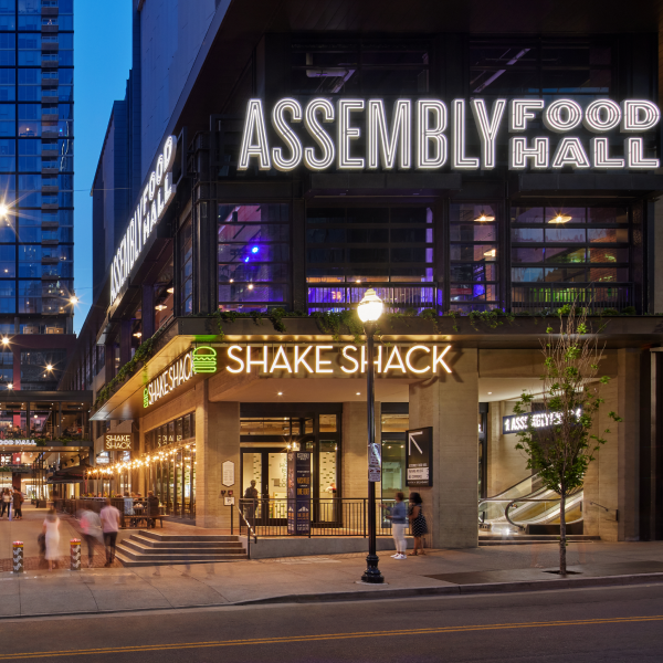 Assembly Food Hall exterior evening shot